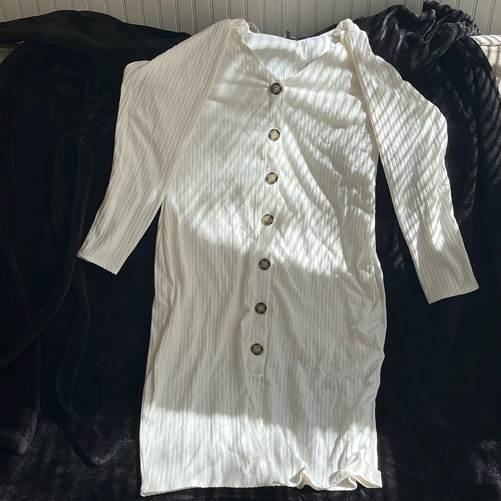White button down day dress